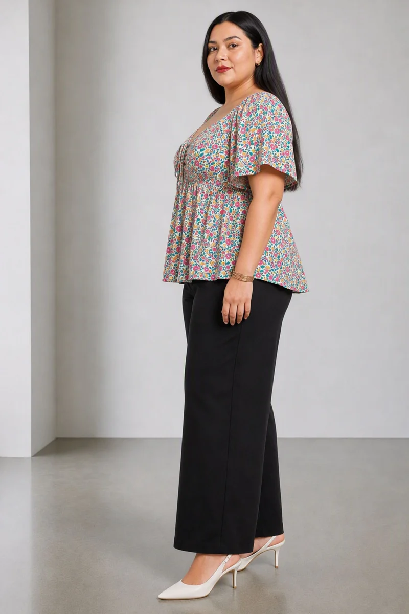 Elia|Viscose Rayon Smocked Peplum Top