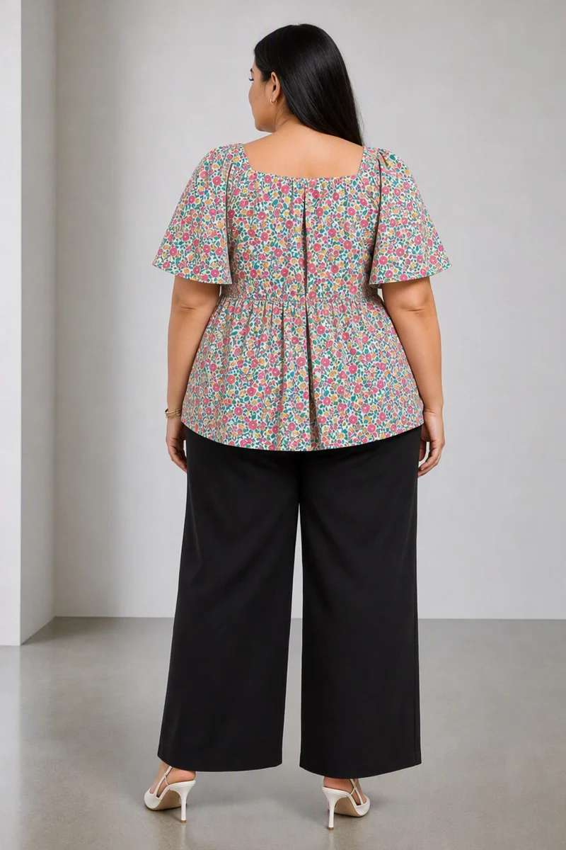 Elia|Viscose Rayon Smocked Peplum Top