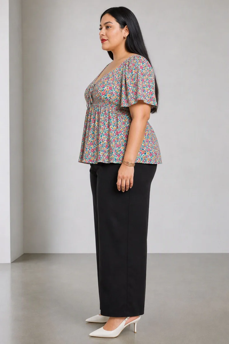 Elia|Viscose Rayon Smocked Peplum Top