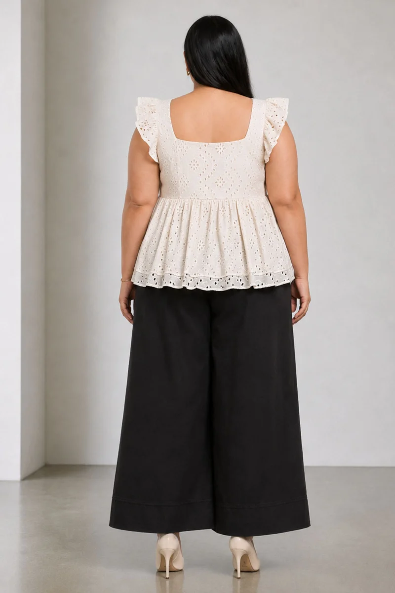 Selio|Elegant White Cotton Schiffli Top
