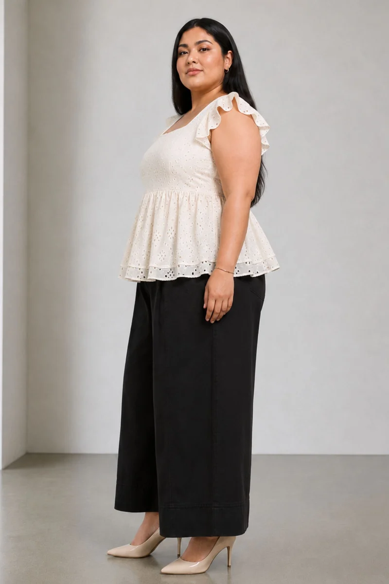 Selio|Elegant White Cotton Schiffli Top