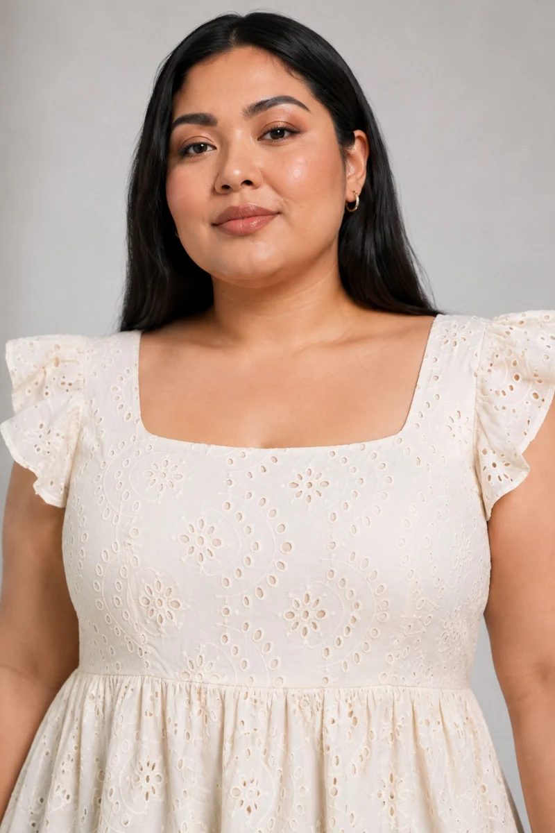 Selio|Elegant White Cotton Schiffli Top