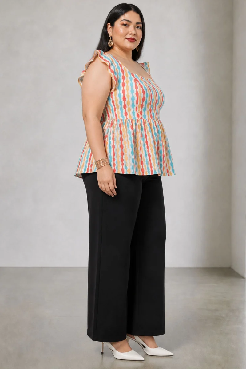Amel|Cotton Sweetheart Neck Peplum Top
