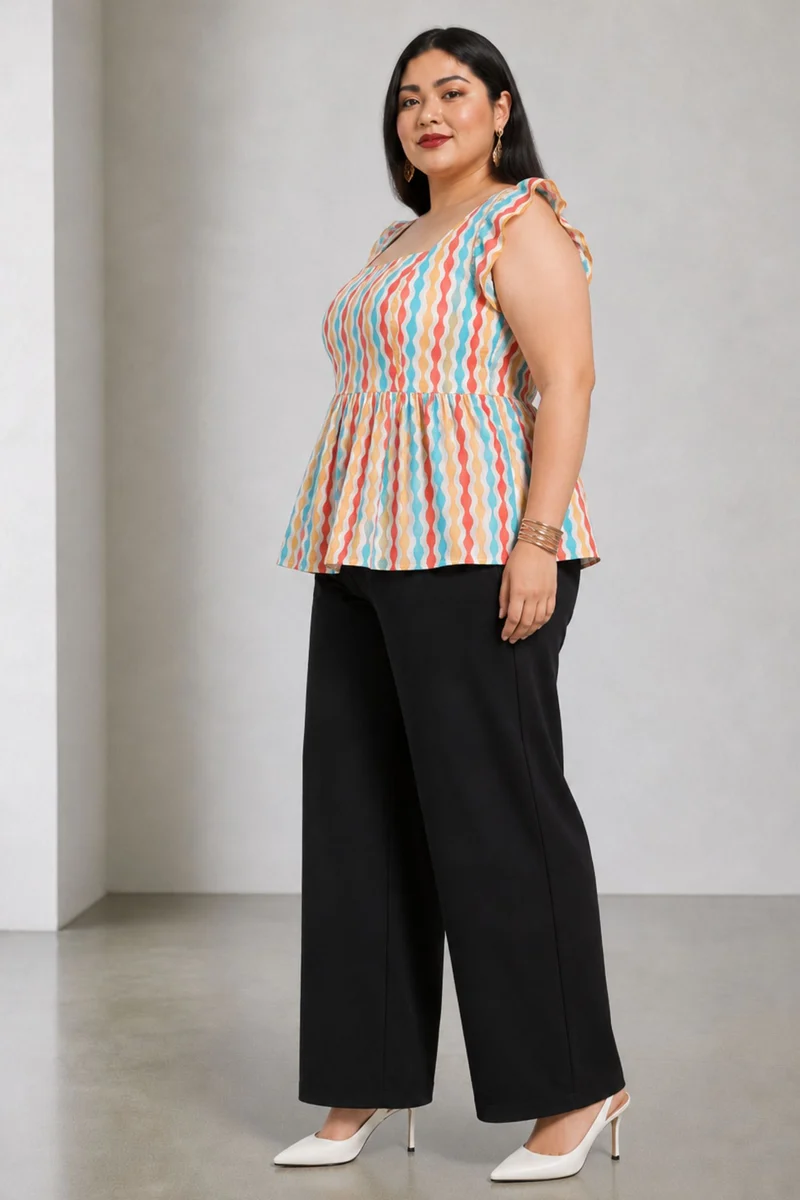Amel|Cotton Sweetheart Neck Peplum Top