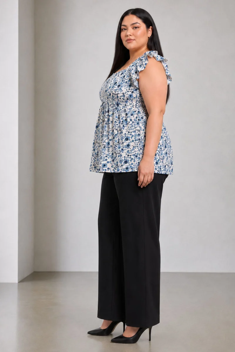 Dovea|Cotton Sweetheart Neck Fit Flare Top