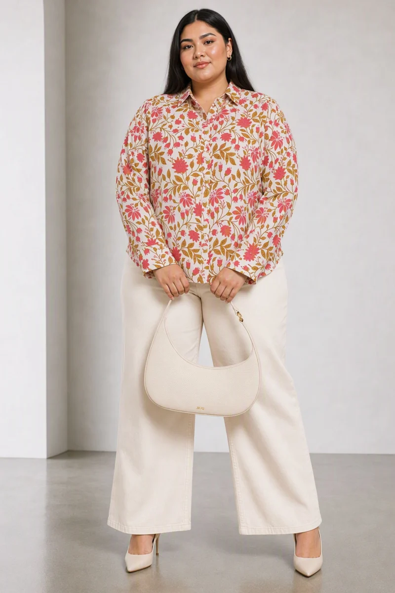Petal|Cotton Relaxed Fit Button Down Shirt