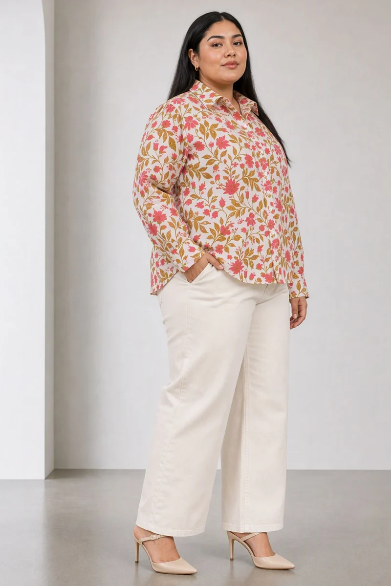 Petal|Cotton Relaxed Fit Button Down Shirt