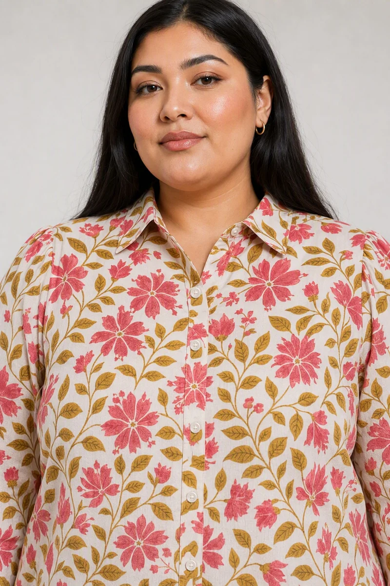 Petal|Cotton Relaxed Fit Button Down Shirt