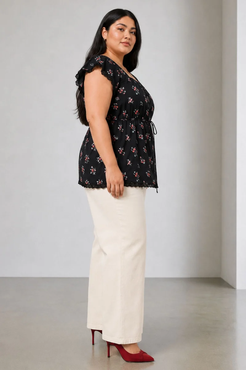 Viora|Viscose Peplum Top With Lace Detail