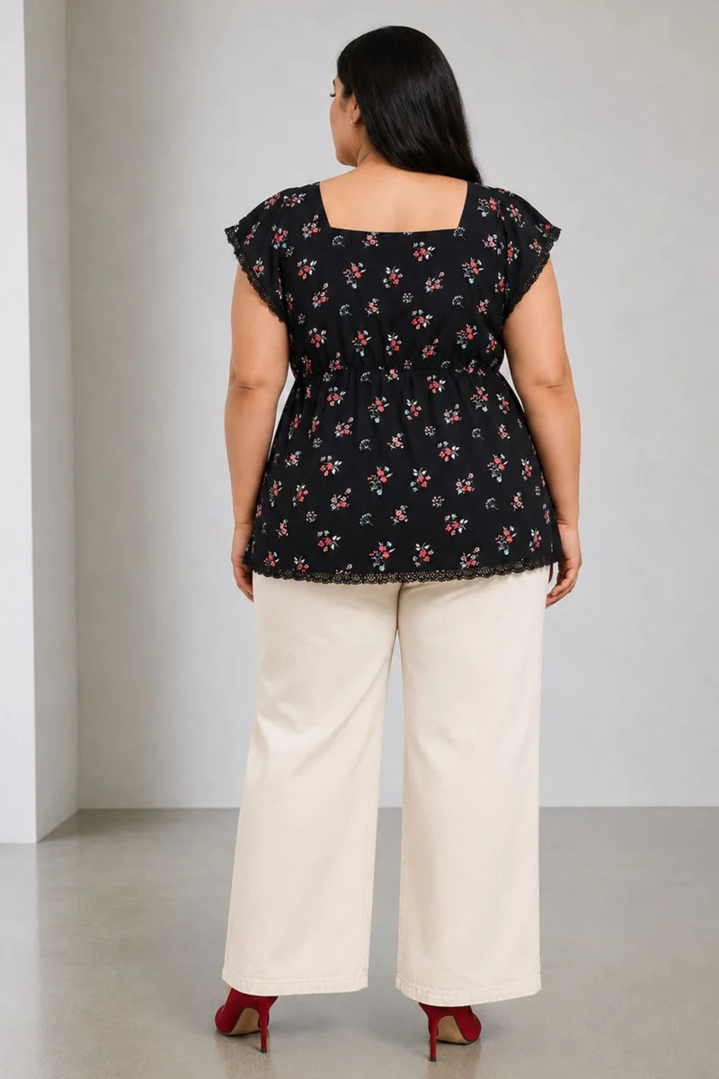 Viora|Viscose Peplum Top With Lace Detail