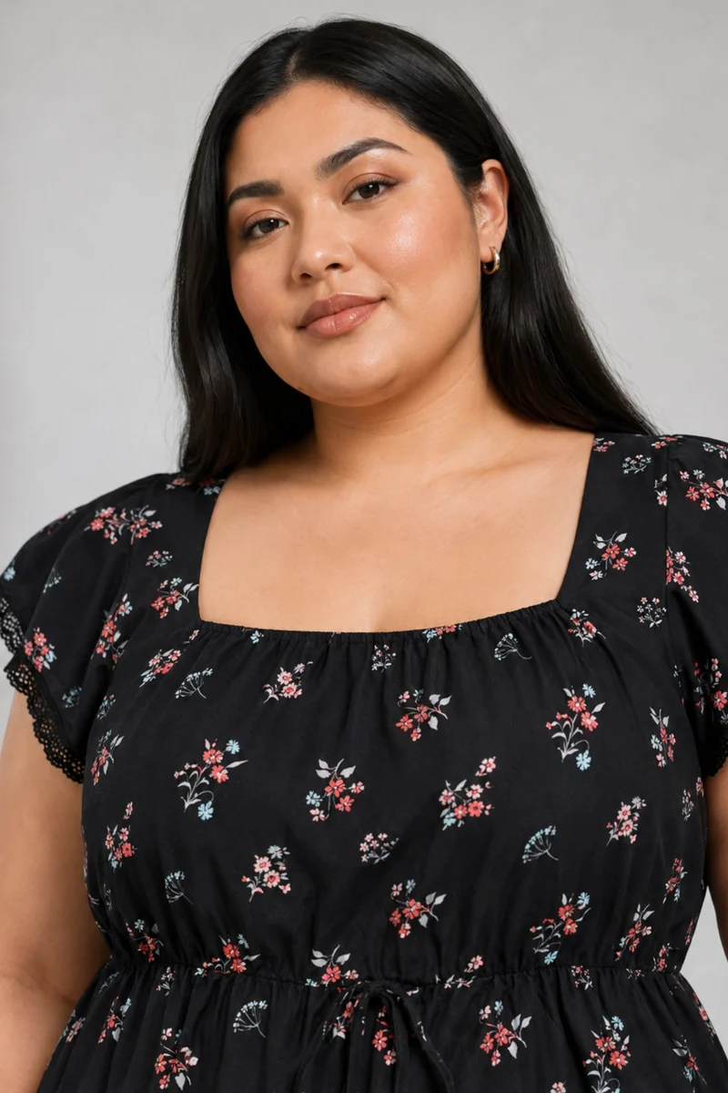 Viora|Viscose Peplum Top With Lace Detail