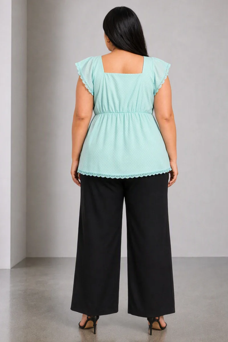 Cevra|Viscose Peplum Top With Lace Detail