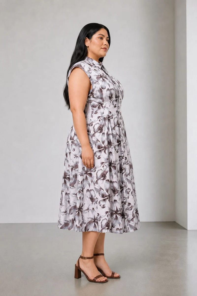 Evara|Cotton Pleated Shirt Dress