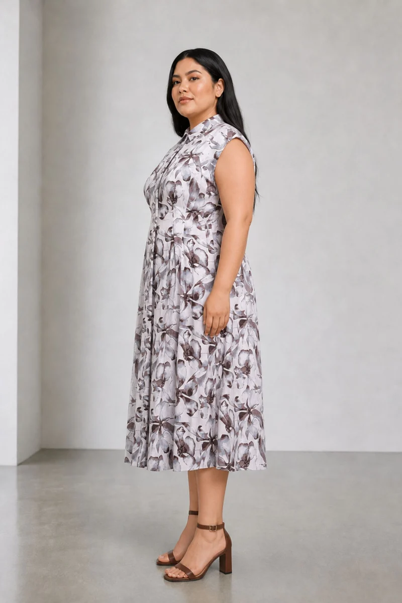 Evara|Cotton Pleated Shirt Dress