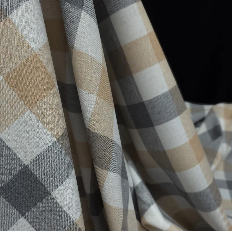 Flanelle de Coton Légère | Carreaux Beige & Gris
