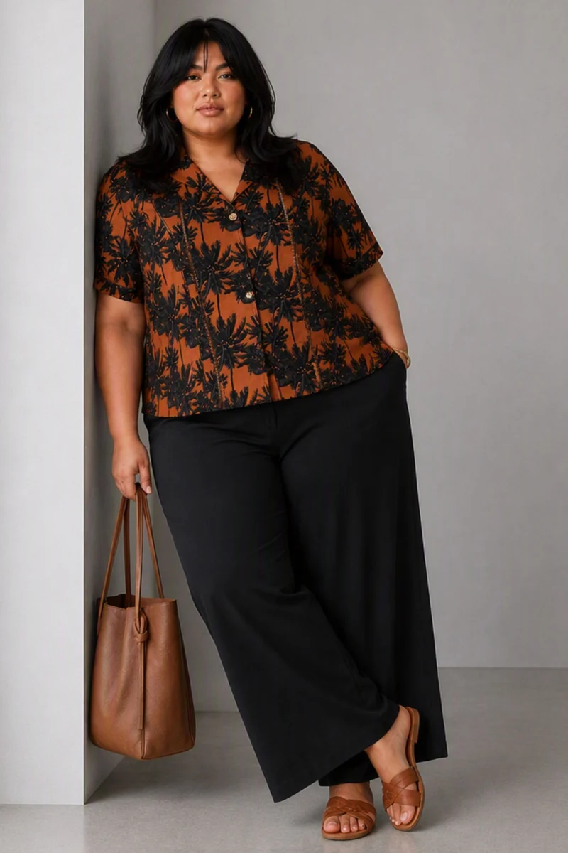 Ruma|Cotton Lapel Collar Lace Detail Crop Shirt