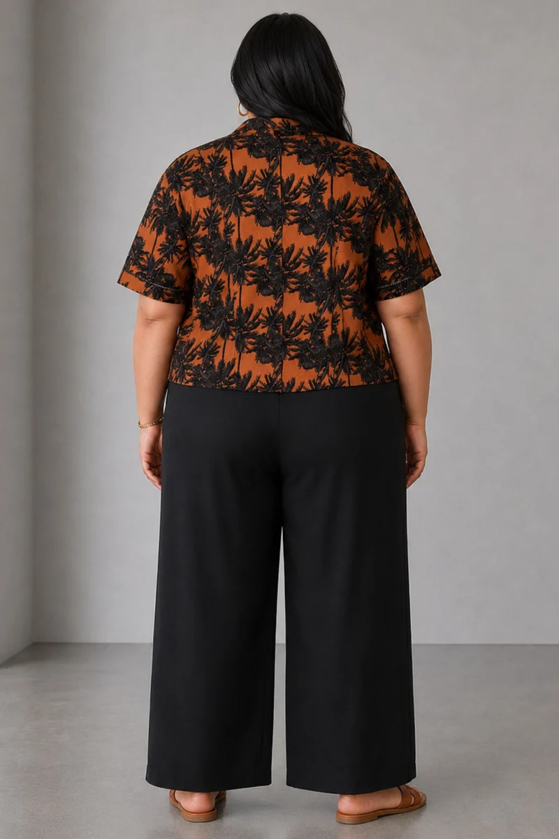 Ruma|Cotton Lapel Collar Lace Detail Crop Shirt
