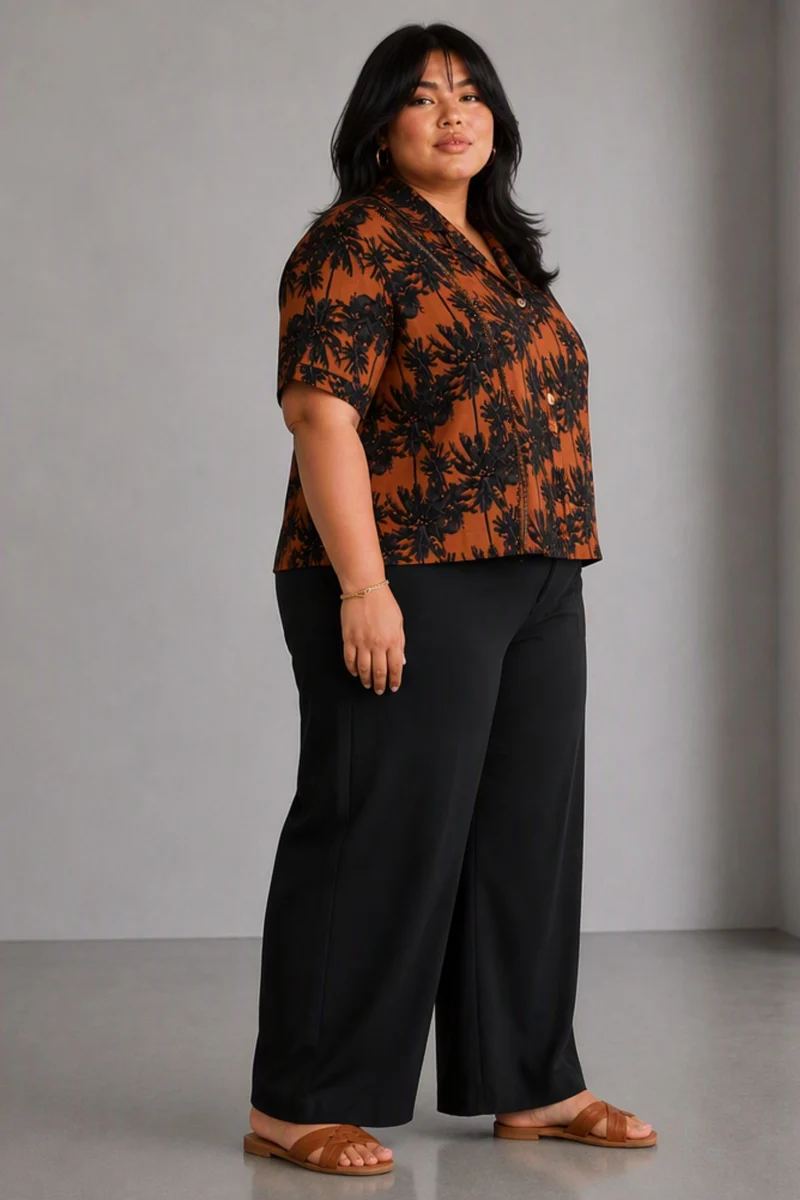 Ruma|Cotton Lapel Collar Lace Detail Crop Shirt