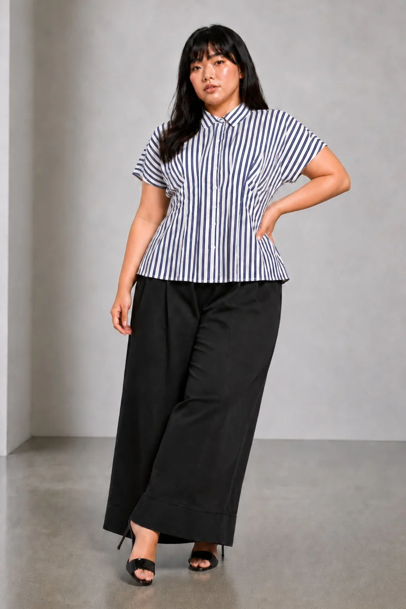 Cira|Cotton Pleated Striped Shirt