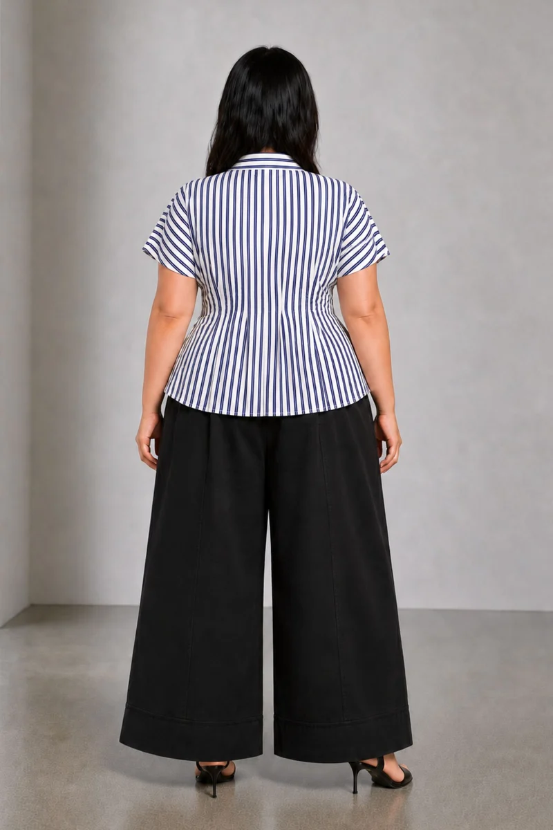 Cira|Cotton Pleated Striped Shirt