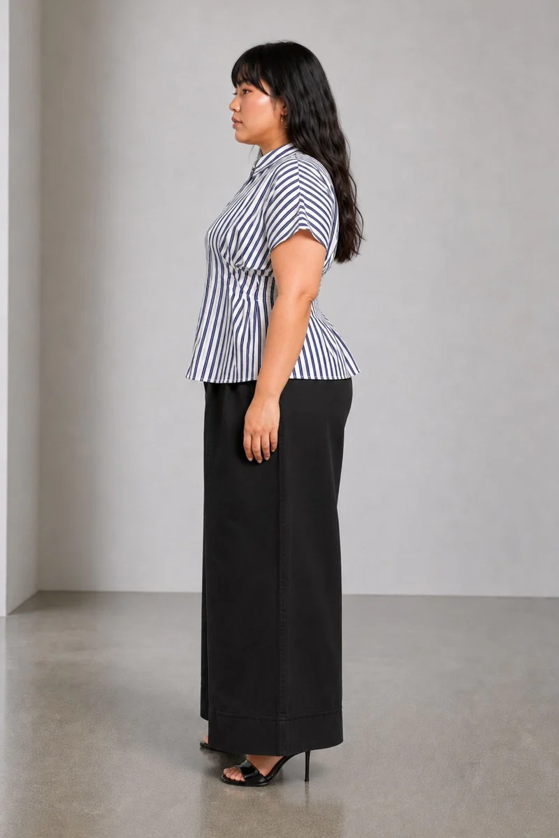 Cira|Cotton Pleated Striped Shirt