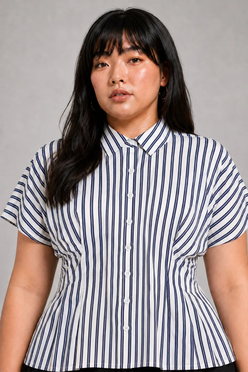 Cira|Cotton Pleated Striped Shirt