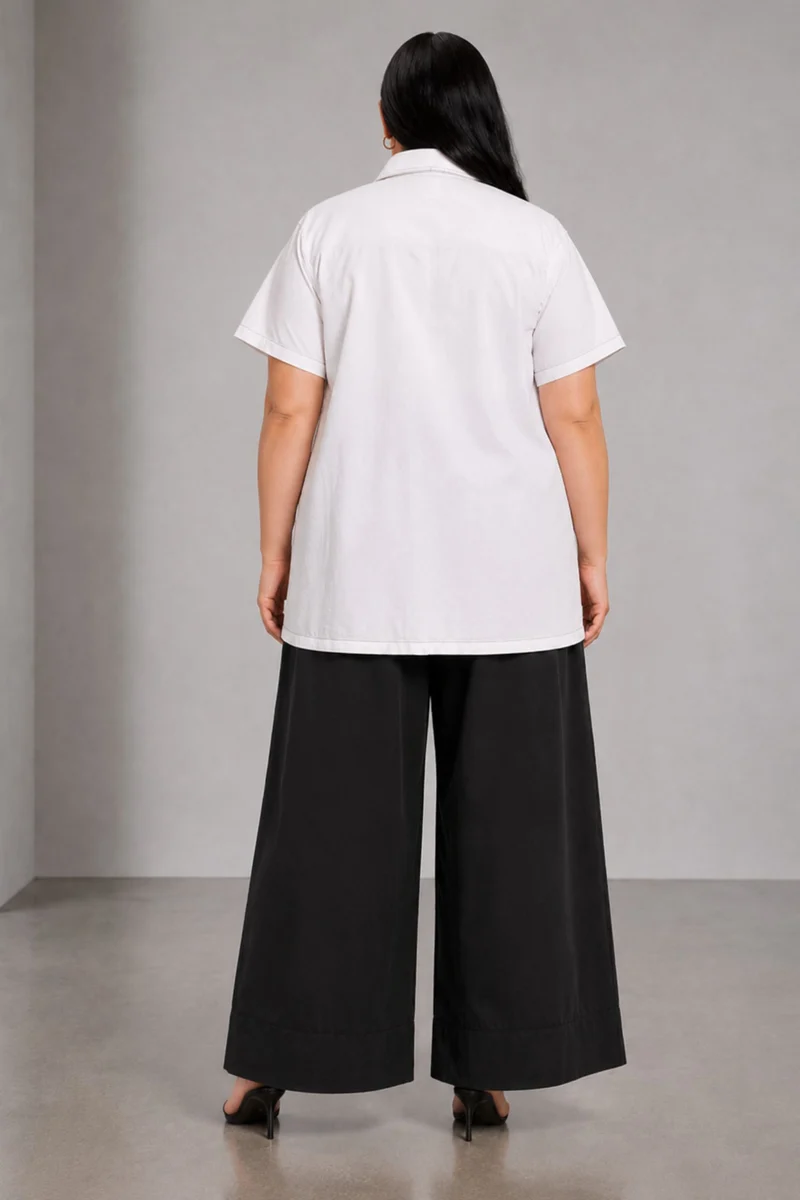 Talin|Linen Blend Contrast Stitch Shacket