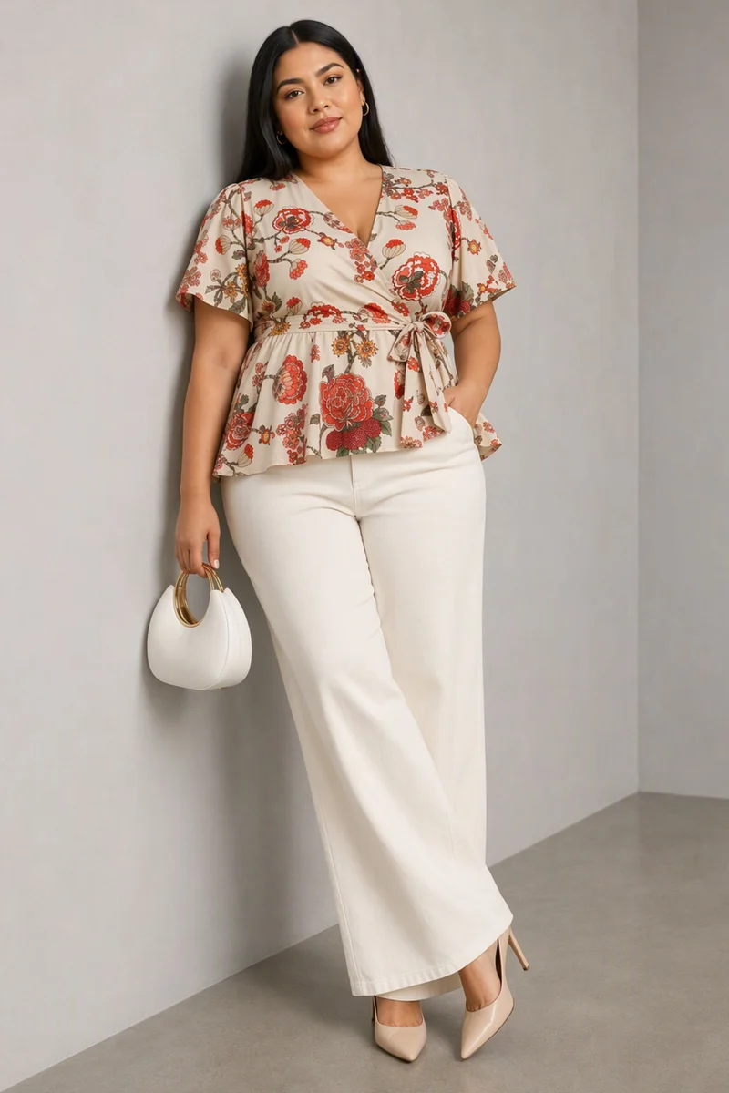 Nelia|Cotton Peplum Top With Tie Up