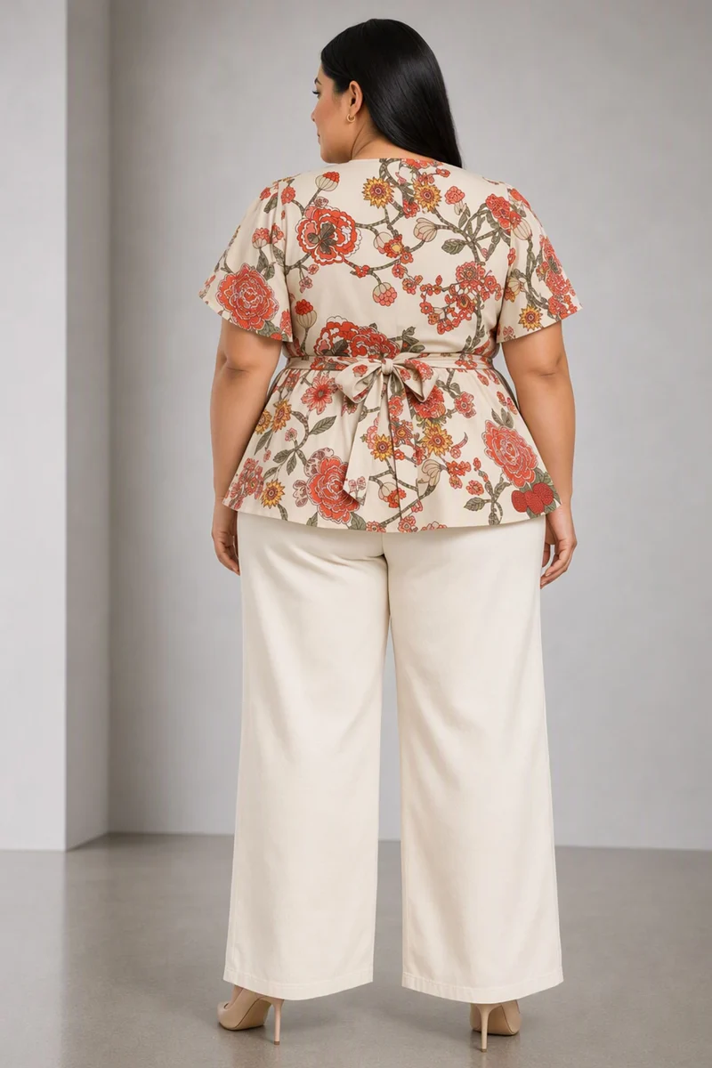 Nelia|Cotton Peplum Top With Tie Up