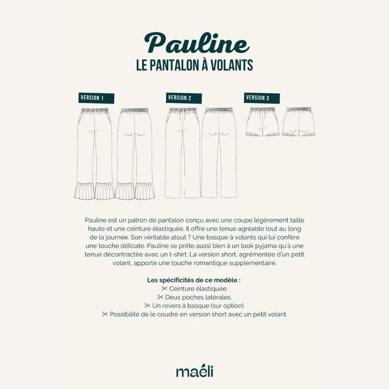 PATRON DE COUTURE PDF | Pantalon & Short Pauline | Maéli Paris | FRANÇAIS SEULEMENT