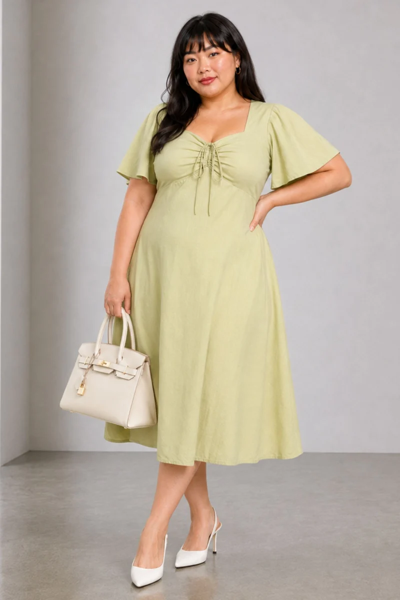 Zelva|Linen Blend Fit And Flare Midi Dress