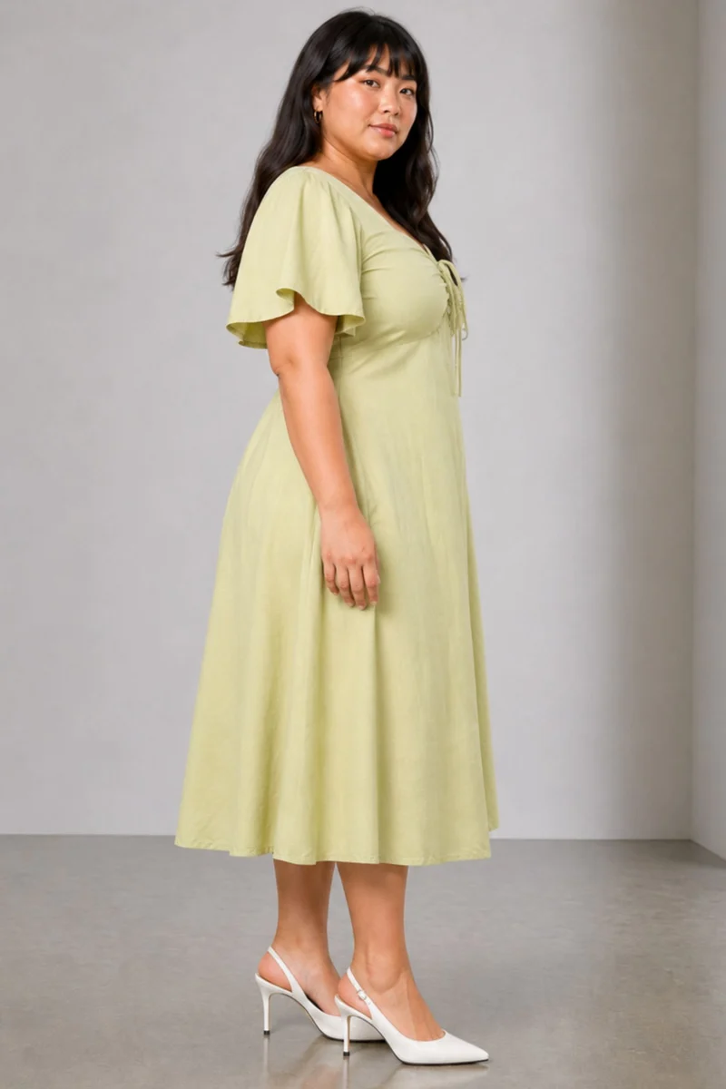 Zelva|Linen Blend Fit And Flare Midi Dress