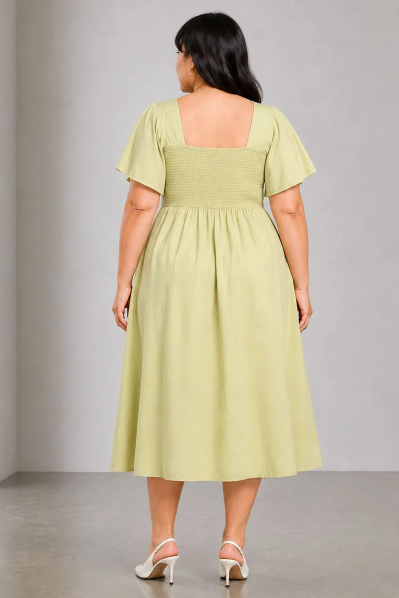 Zelva|Linen Blend Fit And Flare Midi Dress