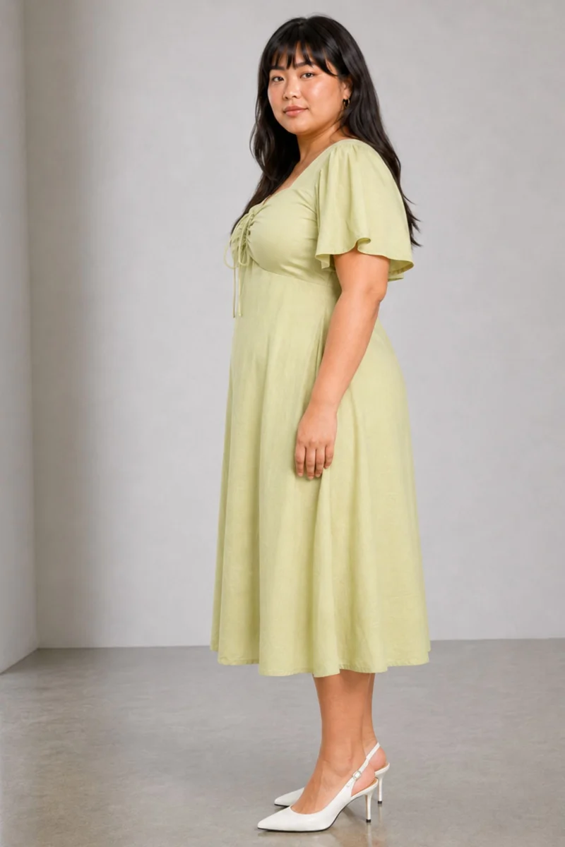 Zelva|Linen Blend Fit And Flare Midi Dress