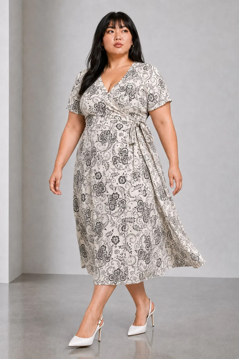 Vella|Cotton Printed Midi Wrap Dress