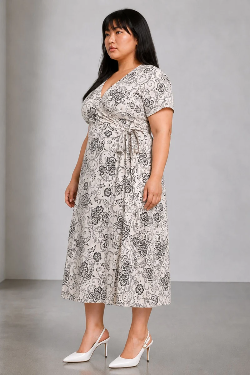 Vella|Cotton Printed Midi Wrap Dress