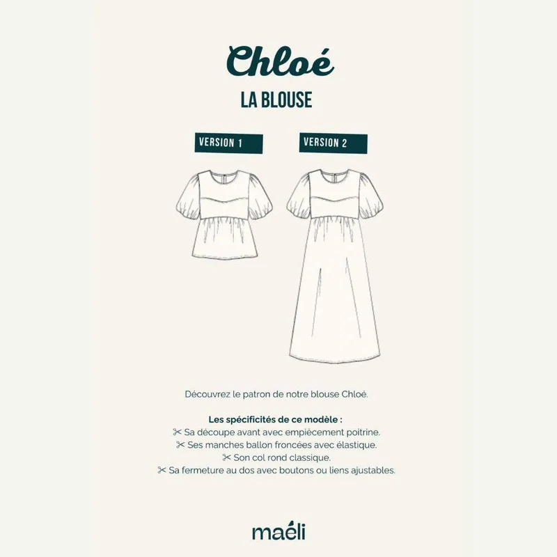 Patron de couture PDF | Chemisier et robe Chloé | Maéli Paris | BILINGUE (FR / EN)