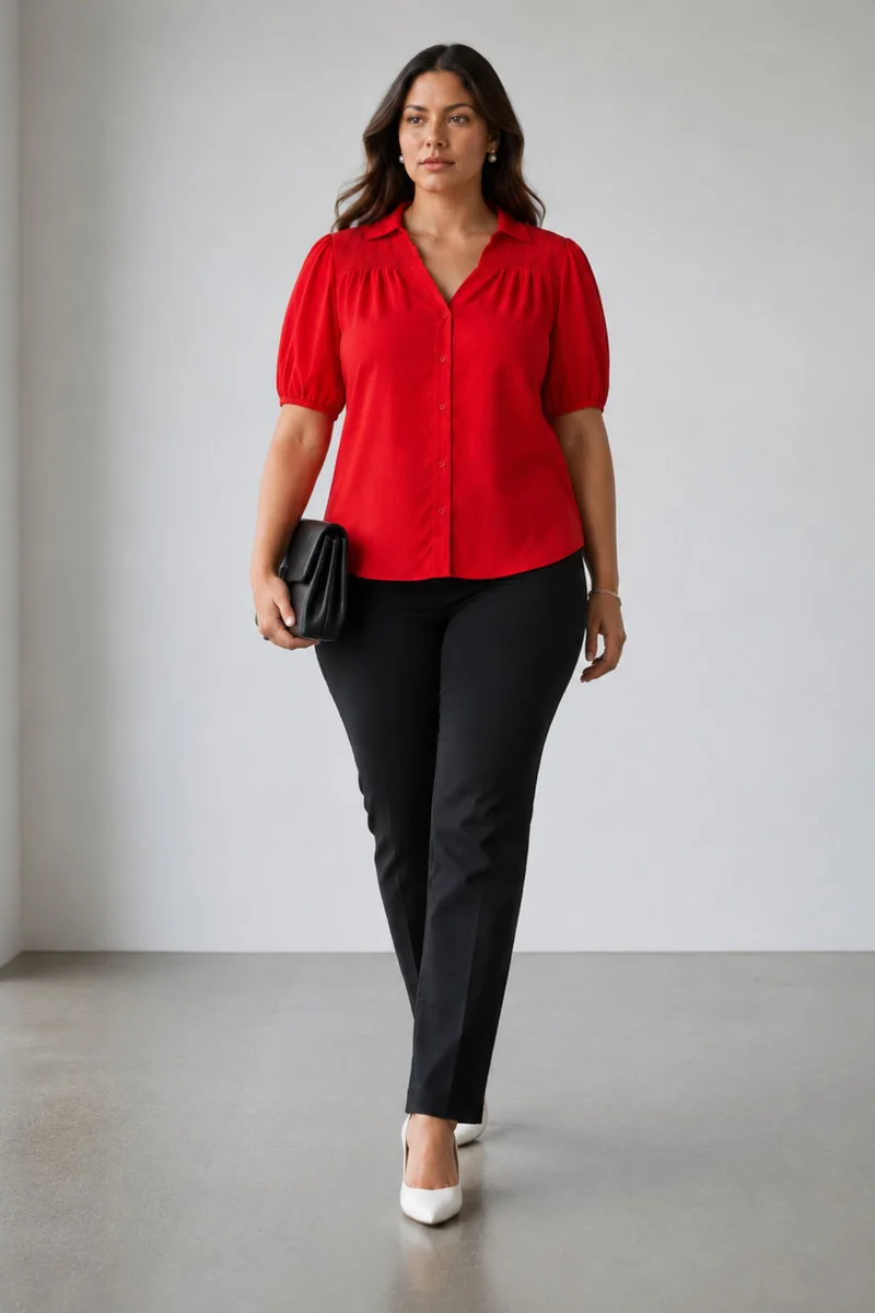 Elvina|100% Viscose Smocked Yoke Shirt