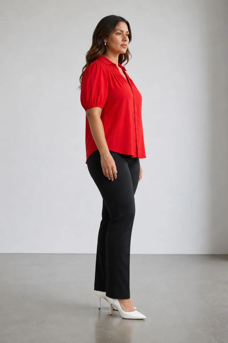 Elvina|100% Viscose Smocked Yoke Shirt