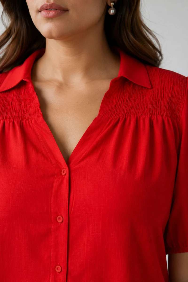 Elvina|100% Viscose Smocked Yoke Shirt