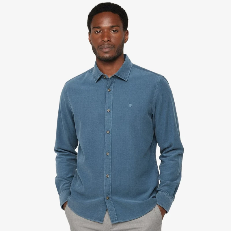 Chemise manches longues en coton velours bleu nation Charles