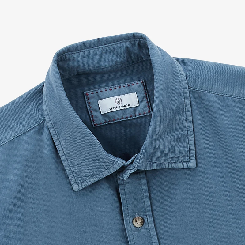Chemise manches longues en coton velours bleu nation Charles