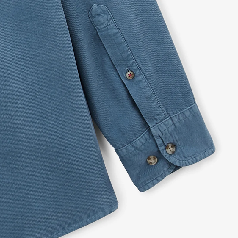 Chemise manches longues en coton velours bleu nation Charles
