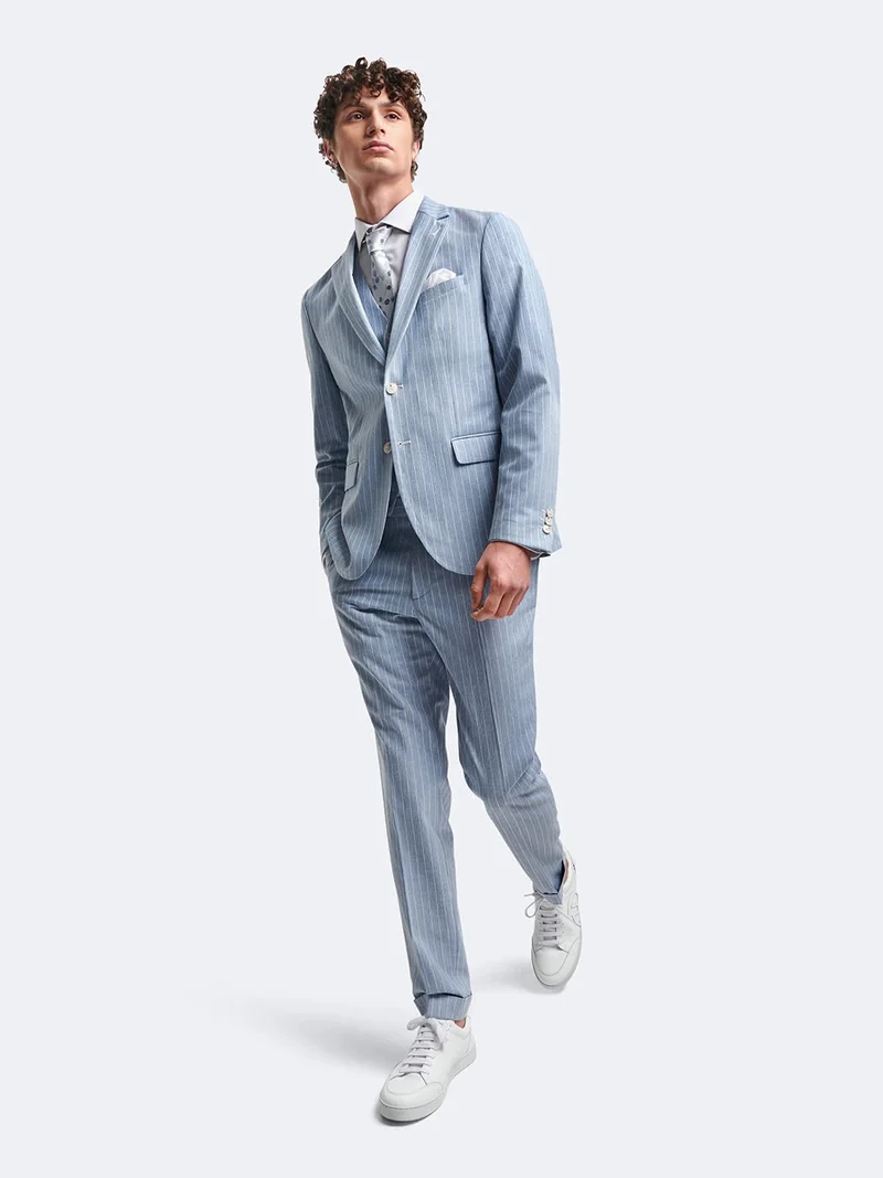Veste de costume en lin mélangé rayé