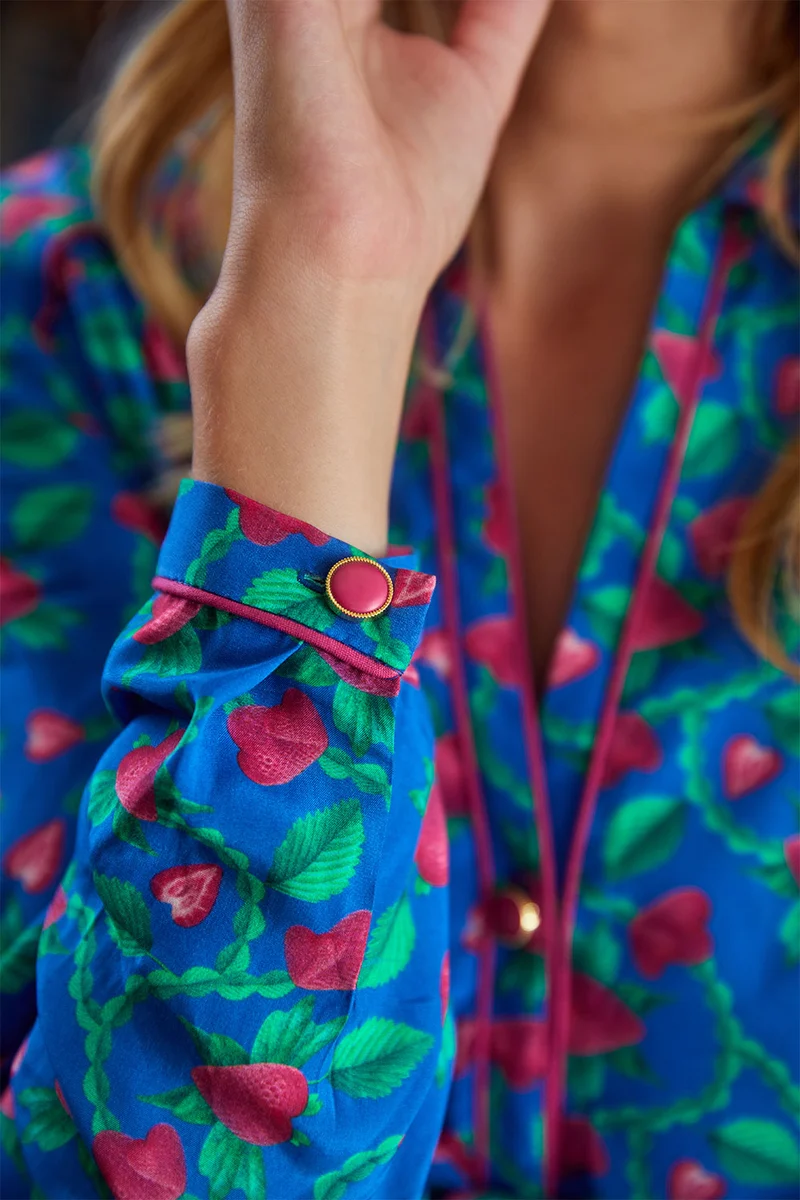 Robe Splendide Fraises Volantes Bleu