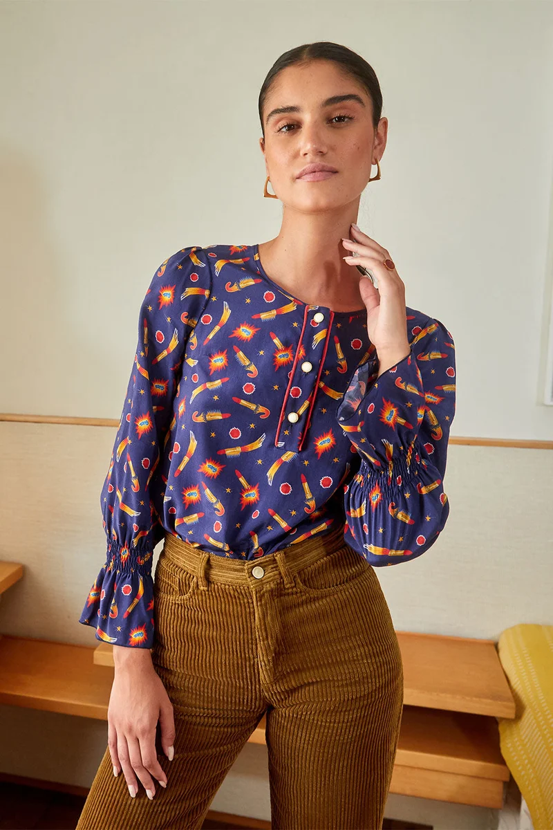 Blouse Flamboyante Rocket Lipstick Bleu