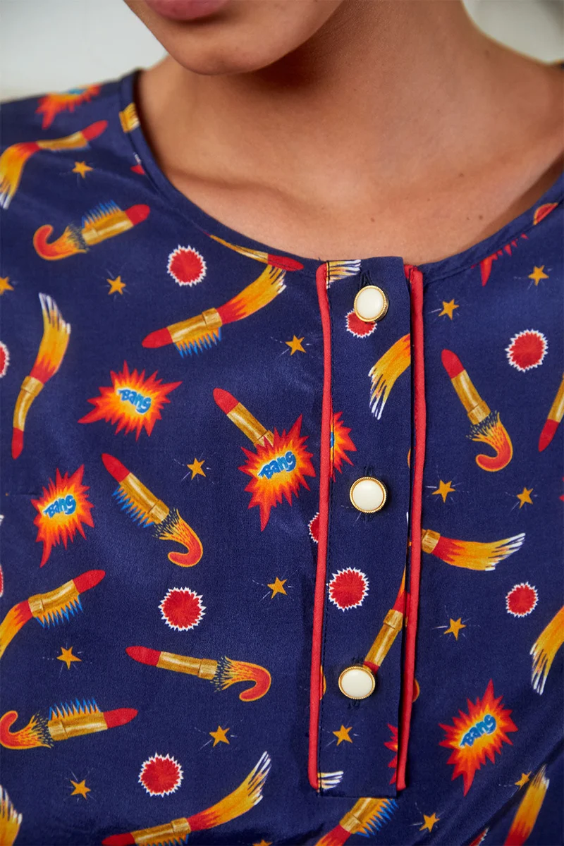 Blouse Flamboyante Rocket Lipstick Bleu