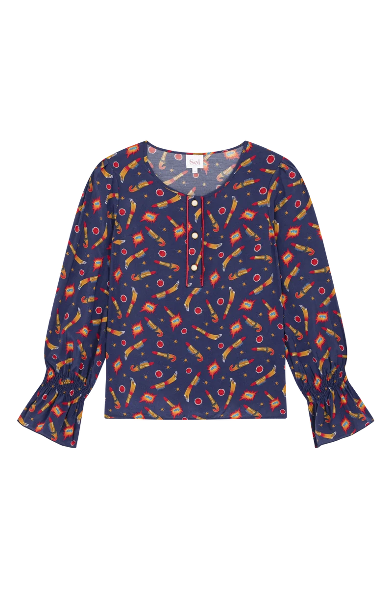 Blouse Flamboyante Rocket Lipstick Bleu