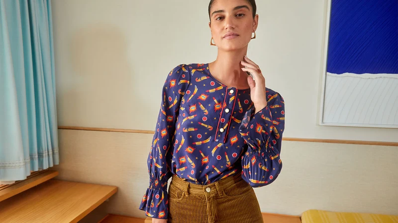 Blouse Flamboyante Rocket Lipstick Bleu