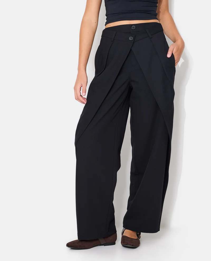 Pantalon city avec plis et pinces effet superposition